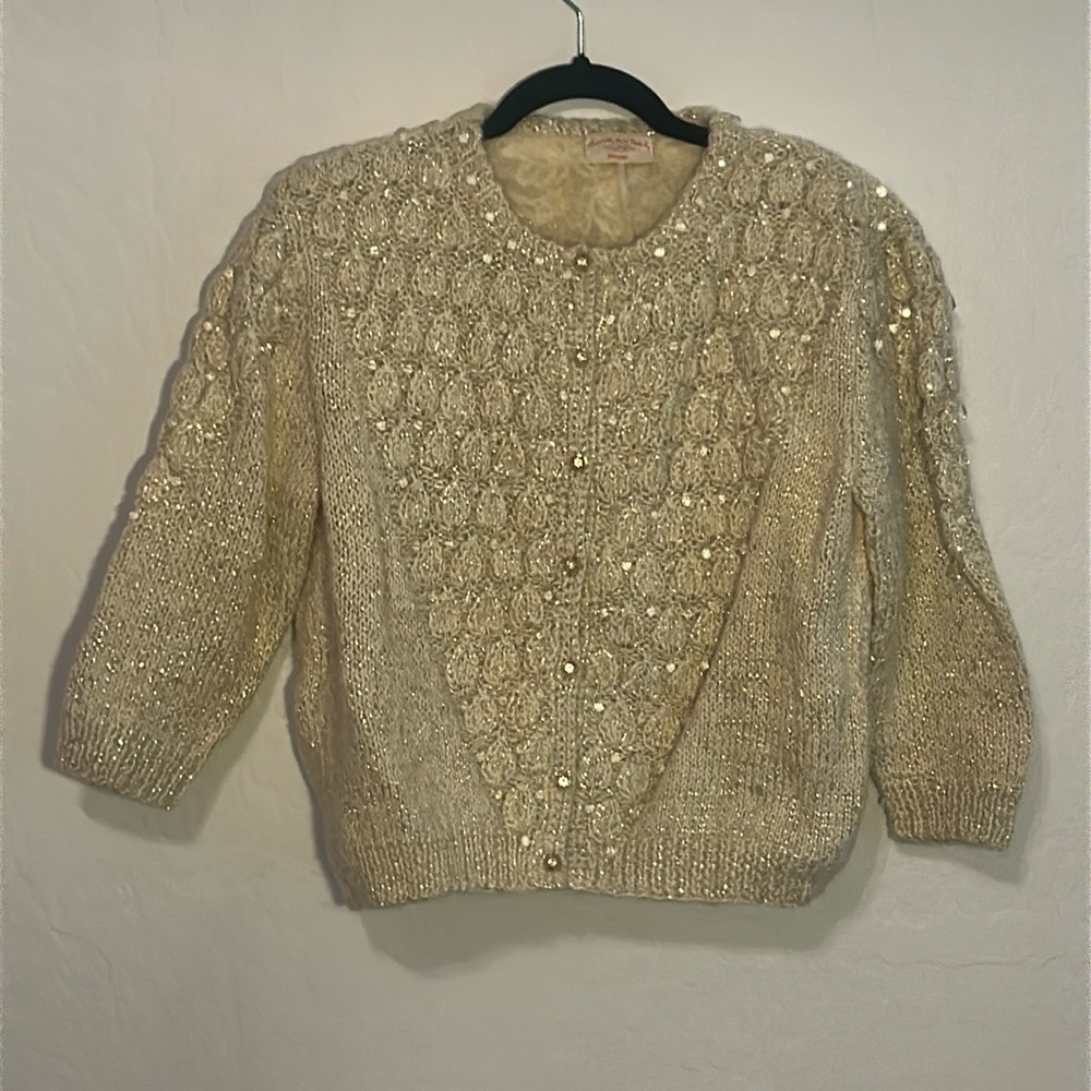 Vintage 1950s-60s Handmade Sparkly Sweater With Beads. Size Medium.